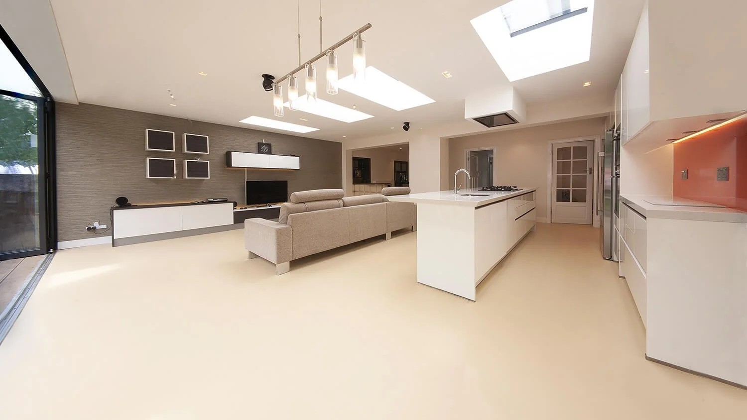 Open-plan kitchen extension with roof lights